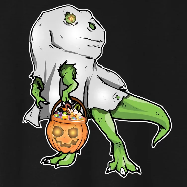 Funny T-Rex Ghost Pumpkin Candy Women's Crop Top Tee