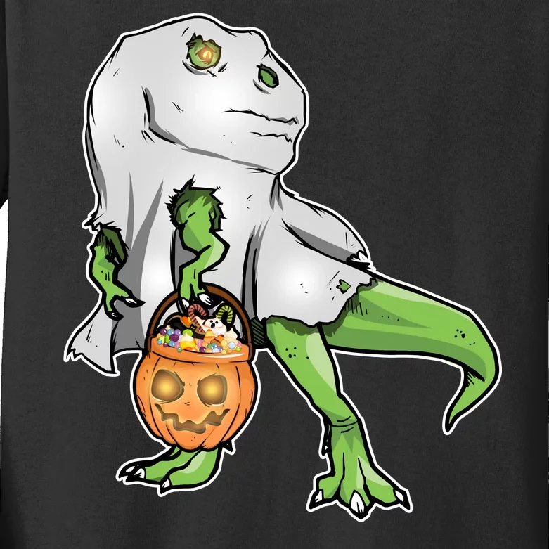 Funny T-Rex Ghost Pumpkin Candy Kids Long Sleeve Shirt