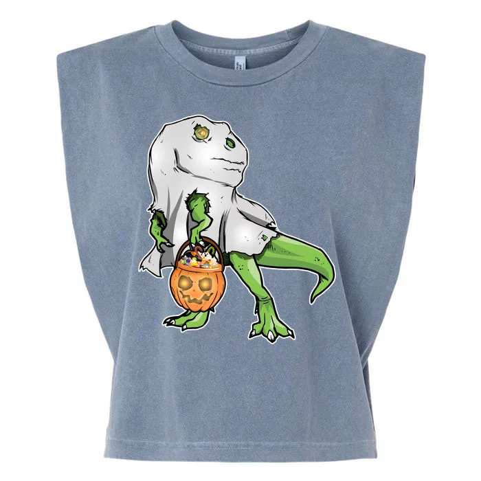 Funny T-Rex Ghost Pumpkin Candy Garment-Dyed Women's Muscle Tee