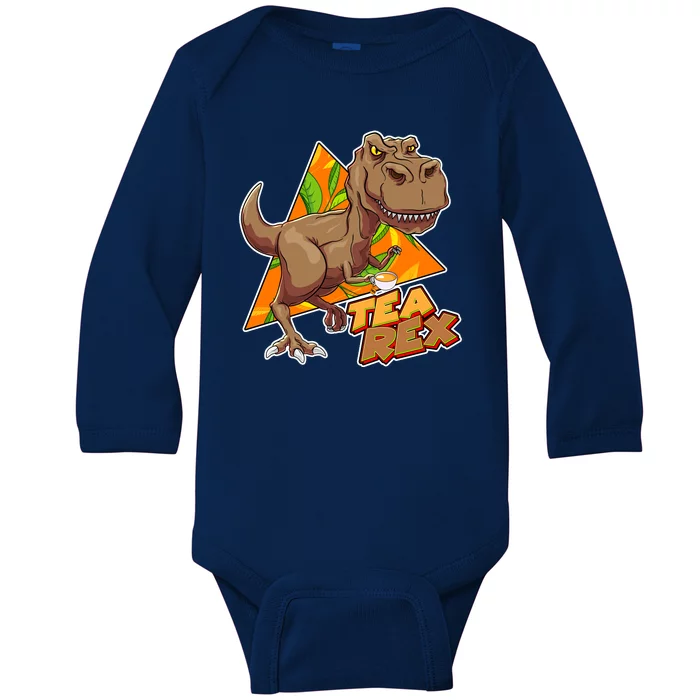 Funny Tea Rex Dinosaur Tea Lover Baby Long Sleeve Bodysuit