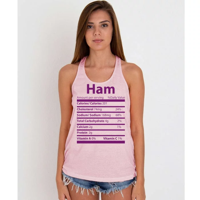 Funny Thanksgiving Christmas Ham Food Nutrition Facts Women's Knotted Racerback Tank