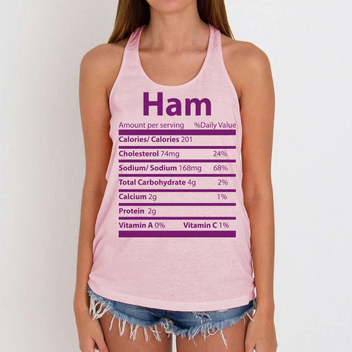 Funny Thanksgiving Christmas Ham Food Nutrition Facts Women's Knotted Racerback Tank