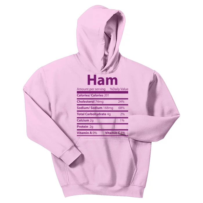 Funny Thanksgiving Christmas Ham Food Nutrition Facts Kids Hoodie