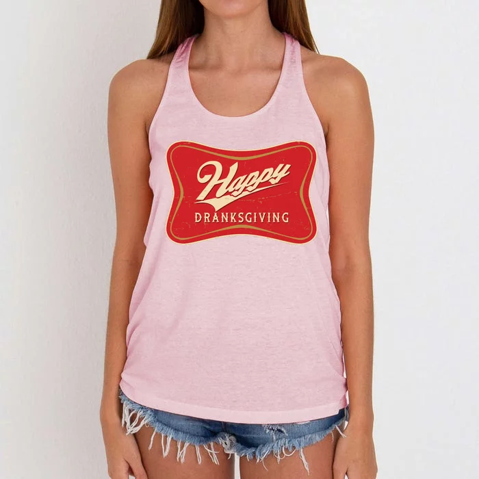 Funny Thanksgiving Happy Dranksgiving Beer Label Women's Knotted Racerback Tank