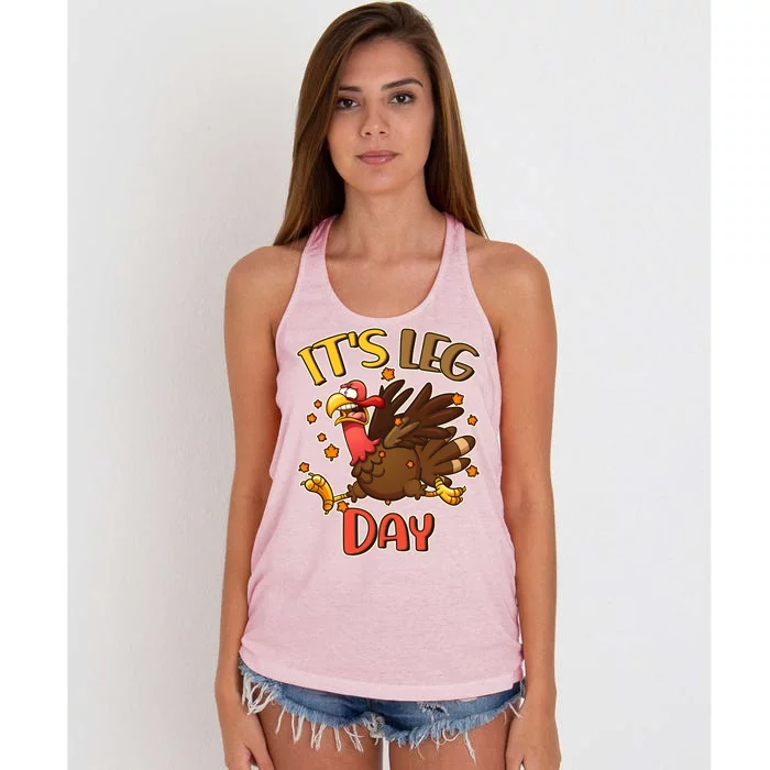 Funny Thanksgiving It's Leg Day Women's Knotted Racerback Tank