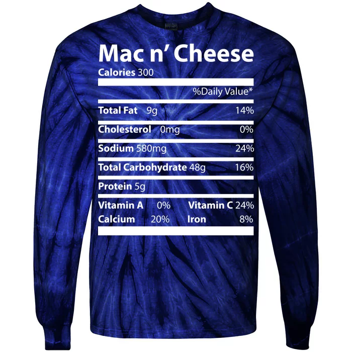 Funny Thanksgiving Mac N Cheese Nutrients Facts Tie-Dye Long Sleeve Shirt