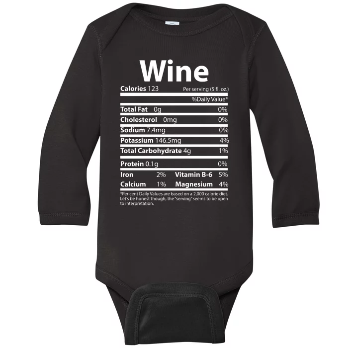 Funny Thanksgiving Wine Nutritional Values Baby Long Sleeve Bodysuit