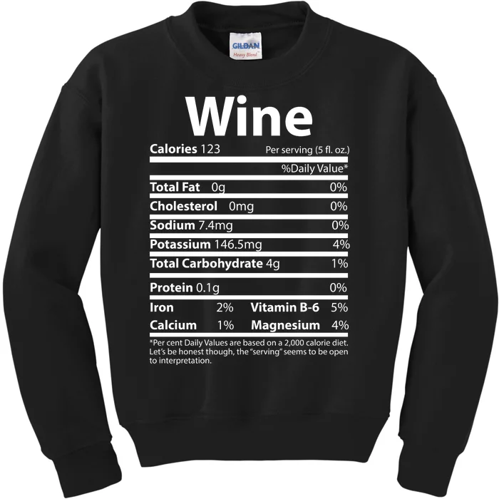 Funny Thanksgiving Wine Nutritional Values Kids Sweatshirt