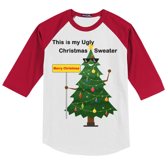 Funny This Is My Ugly Christmas Sweater Kids Colorblock Raglan Jersey