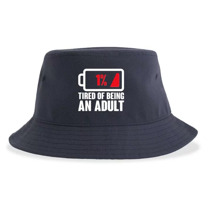 Funny Tired of Being An Adult Low Battery Sustainable Bucket Hat