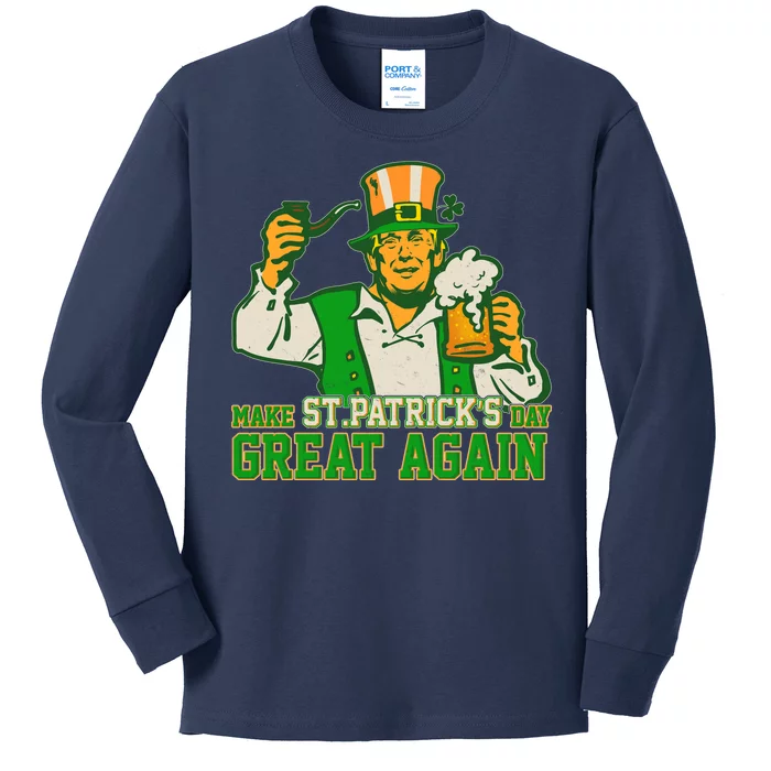 Funny Trump Make St Patrick's Day Great Again Kids Long Sleeve Shirt