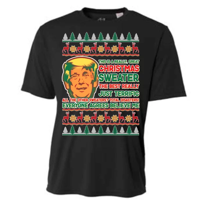 Funny Trump Ugly Christmas Sweater Cooling Performance Crew T-Shirt