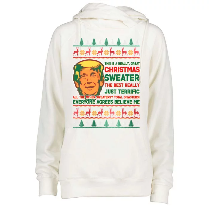 Funny Trump Ugly Christmas Sweater Womens Funnel Neck Pullover Hood