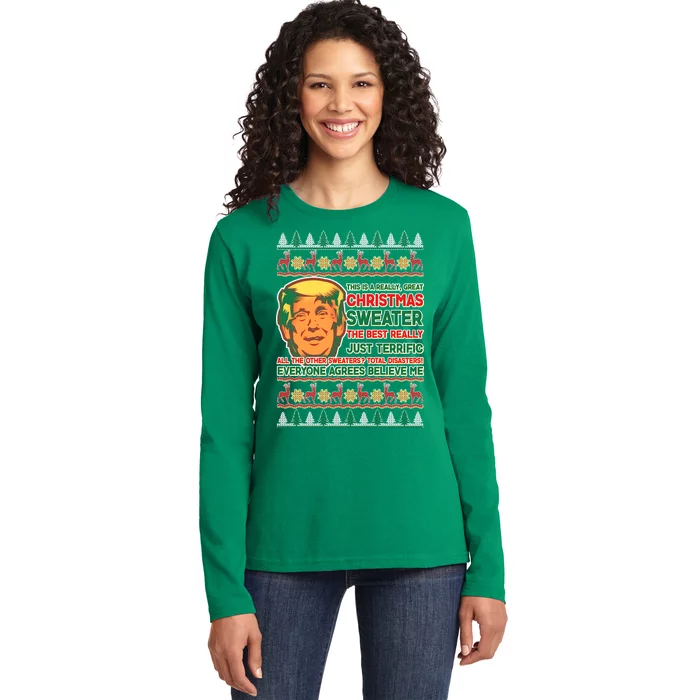 Funny Trump Ugly Christmas Sweater Ladies Long Sleeve Shirt