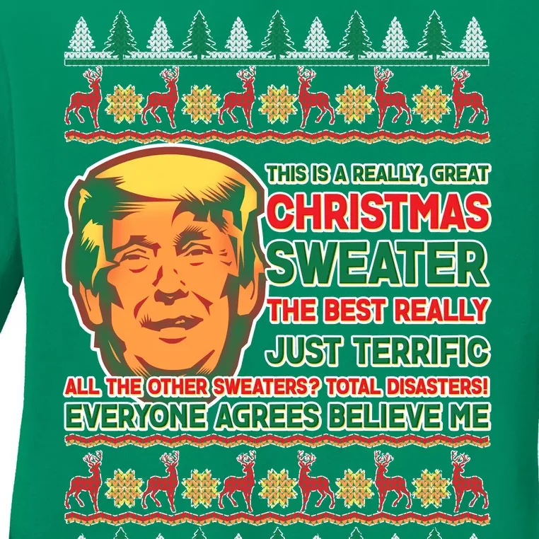 Funny Trump Ugly Christmas Sweater Ladies Long Sleeve Shirt