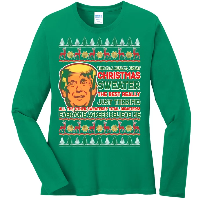 Funny Trump Ugly Christmas Sweater Ladies Long Sleeve Shirt