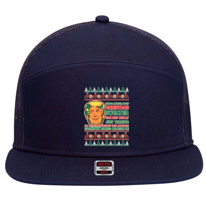 Funny Trump Ugly Christmas Sweater 7 Panel Mesh Trucker Snapback Hat