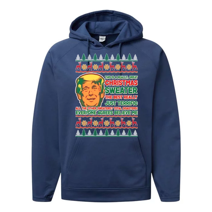 Funny Trump Ugly Christmas Sweater Performance Fleece Hoodie