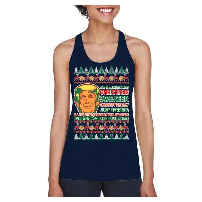 Funny Trump Ugly Christmas Sweater Women's Racerback Tank