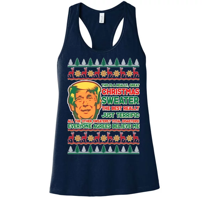 Funny Trump Ugly Christmas Sweater Women's Racerback Tank