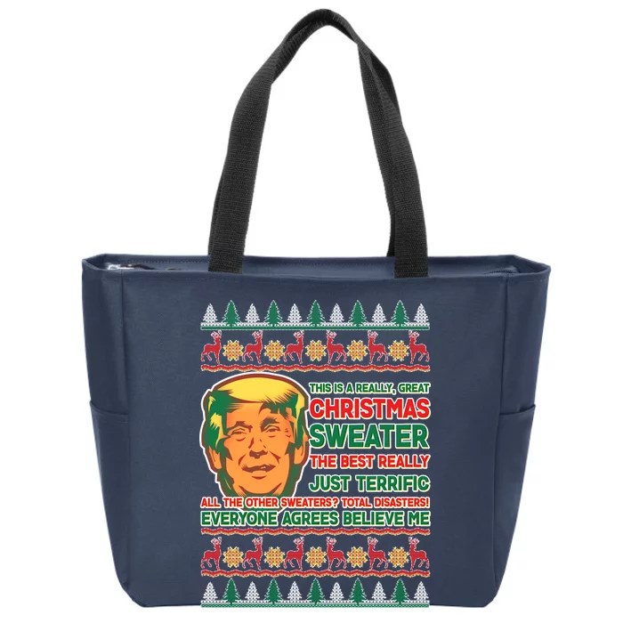 Funny Trump Ugly Christmas Sweater Zip Tote Bag