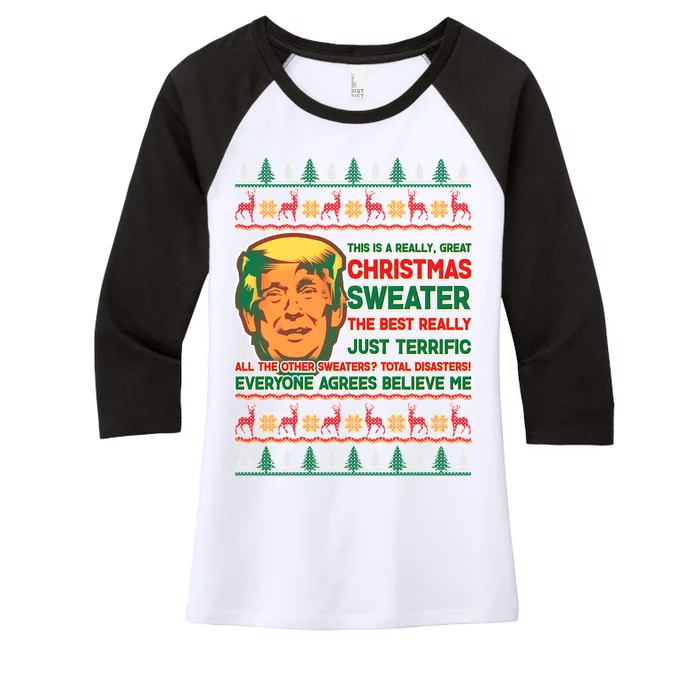 Funny Trump Ugly Christmas Sweater Women's Tri-Blend 3/4-Sleeve Raglan Shirt