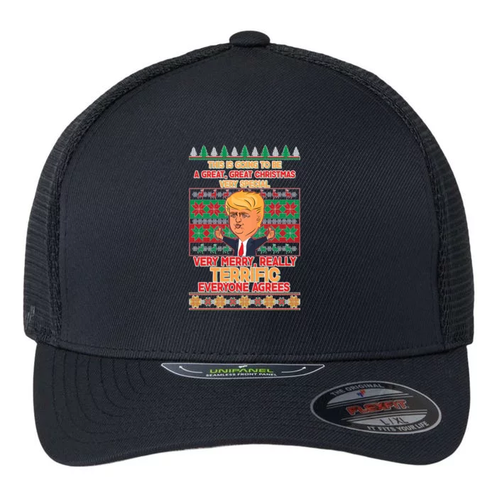 Funny Trump Very Merry Ugly Christmas Sweater Flexfit Unipanel Trucker Cap