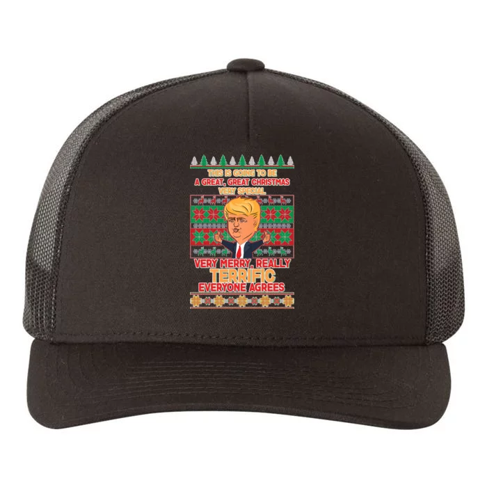 Funny Trump Very Merry Ugly Christmas Sweater Yupoong Adult 5-Panel Trucker Hat