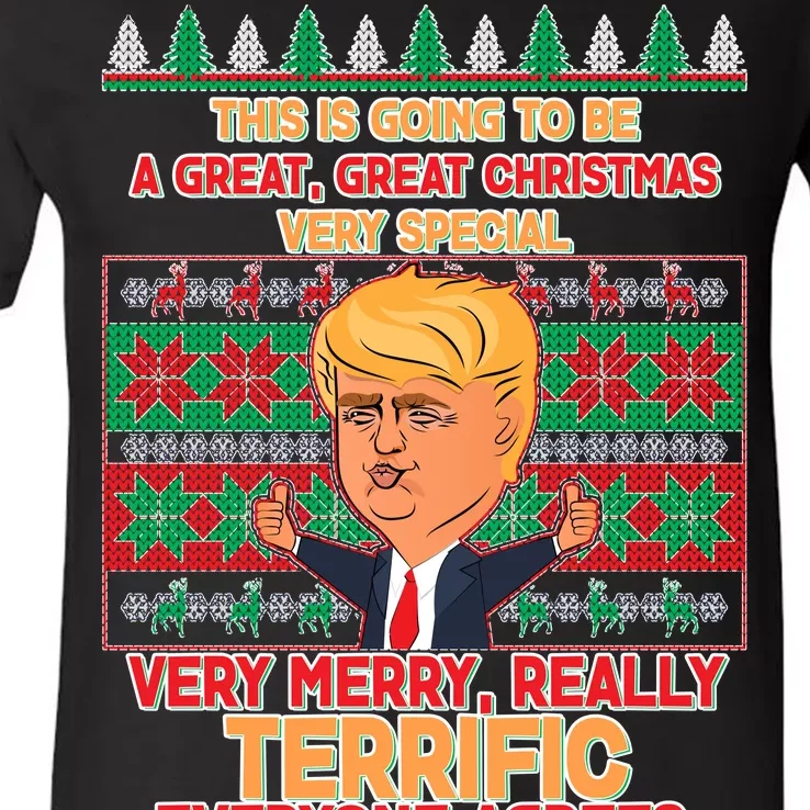 Funny Trump Very Merry Ugly Christmas Sweater V-Neck T-Shirt