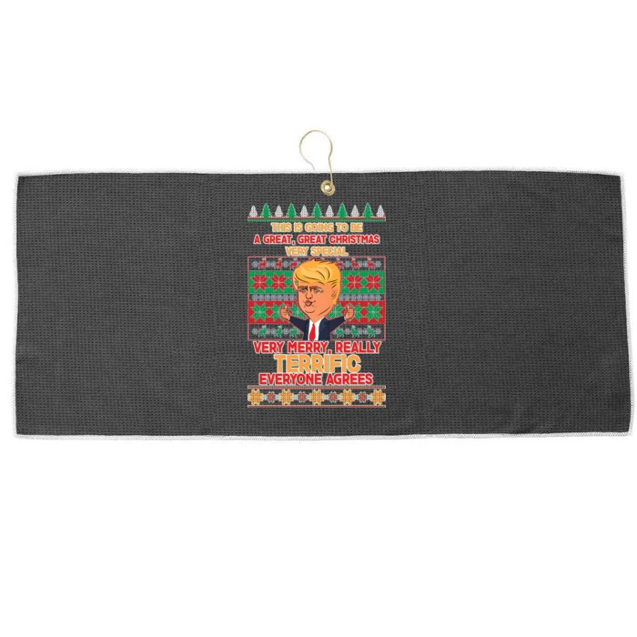 Funny Trump Very Merry Ugly Christmas Sweater Large Microfiber Waffle Golf Towel