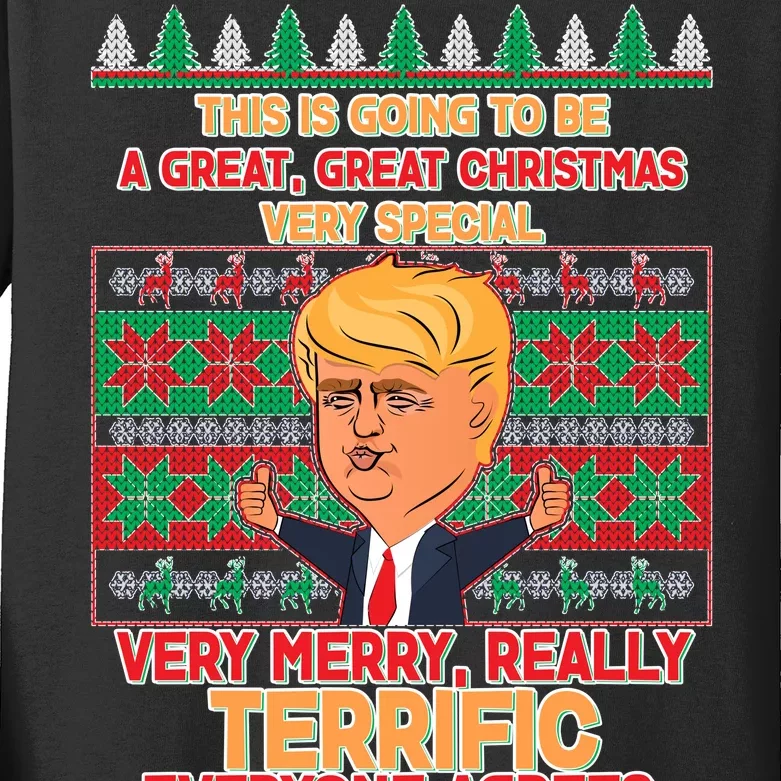 Funny Trump Very Merry Ugly Christmas Sweater Kids Long Sleeve Shirt