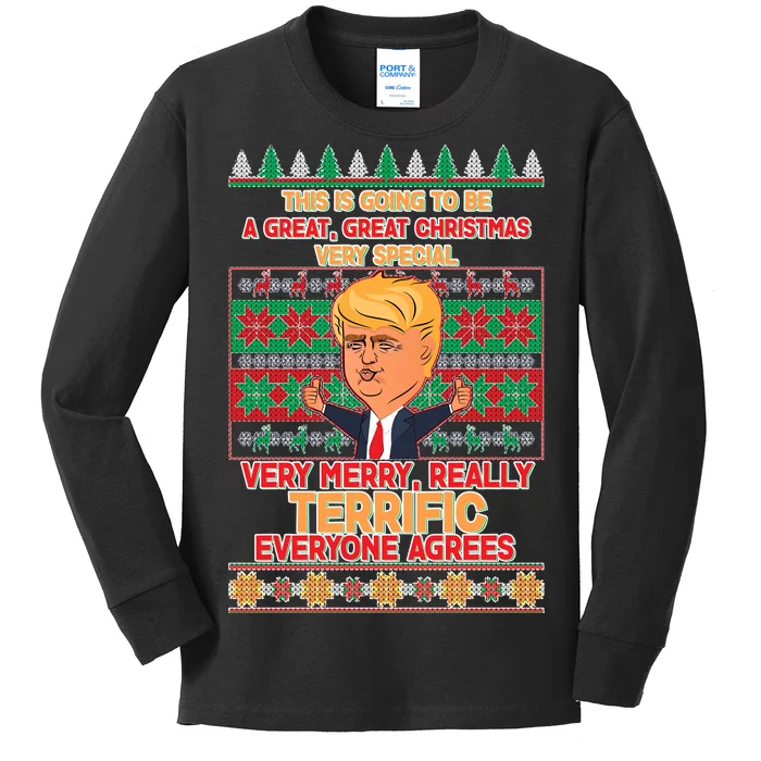 Funny Trump Very Merry Ugly Christmas Sweater Kids Long Sleeve Shirt