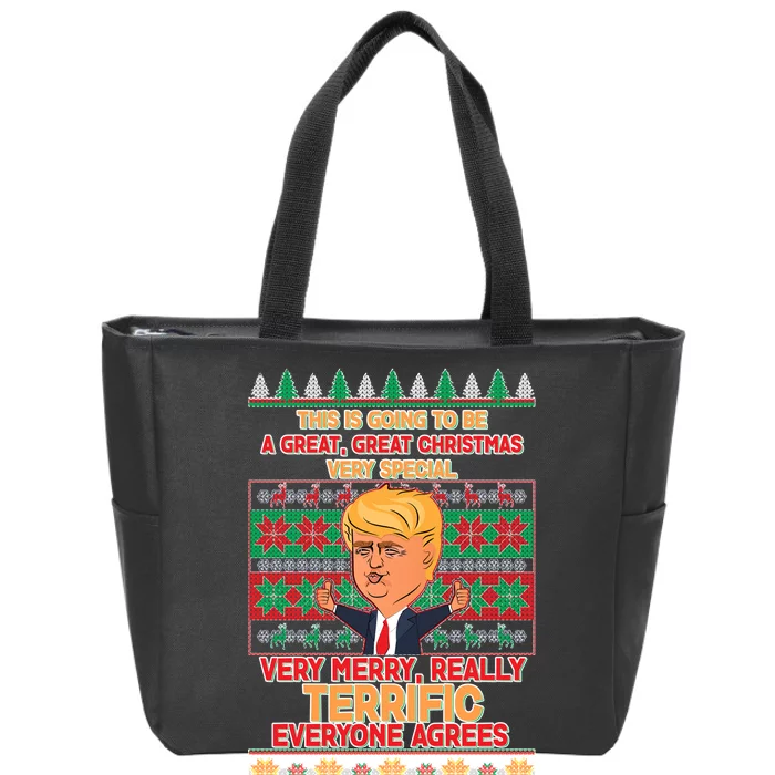 Funny Trump Very Merry Ugly Christmas Sweater Zip Tote Bag