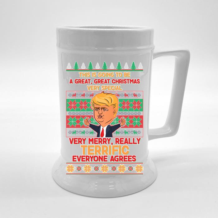 Funny Trump Very Merry Ugly Christmas Sweater Front & Back Beer Stein