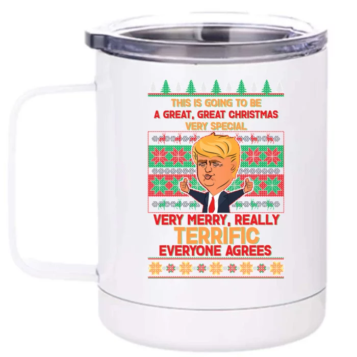 Funny Trump Very Merry Ugly Christmas Sweater Front & Back 12oz Stainless Steel Tumbler Cup