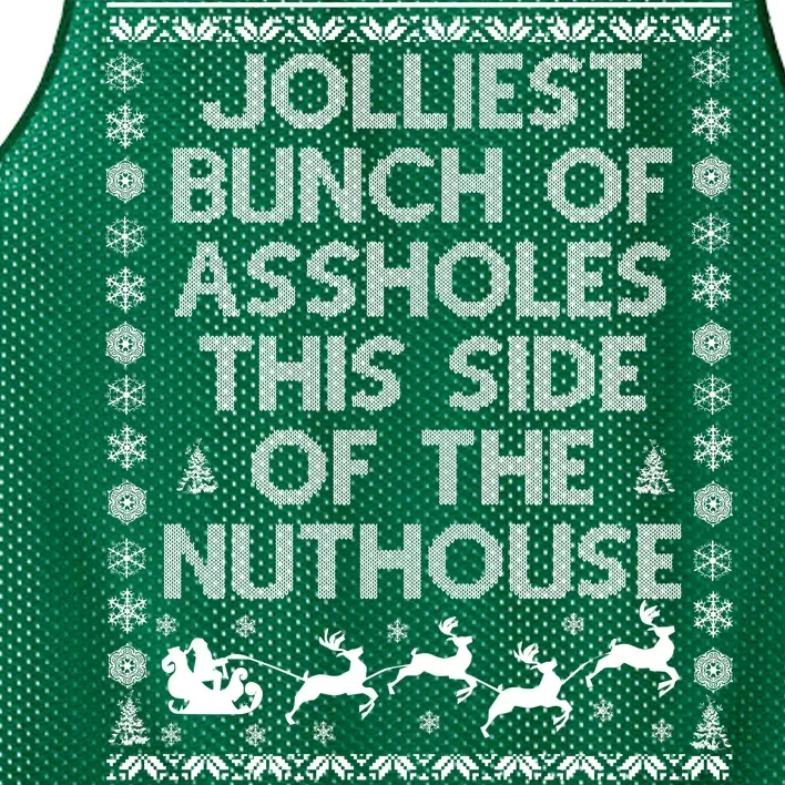 Funny Ugly Christmas Sweater Jolliest Bunch of Asshole Nuthouse Mesh Reversible Basketball Jersey Tank