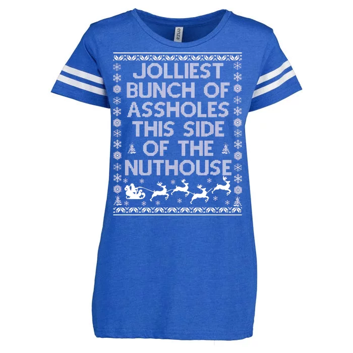 Funny Ugly Christmas Sweater Jolliest Bunch of Asshole Nuthouse Enza Ladies Jersey Football T-Shirt