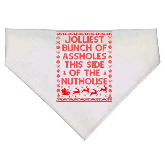 Funny Ugly Christmas Sweater Jolliest Bunch of Asshole Nuthouse USA-Made Doggie Bandana