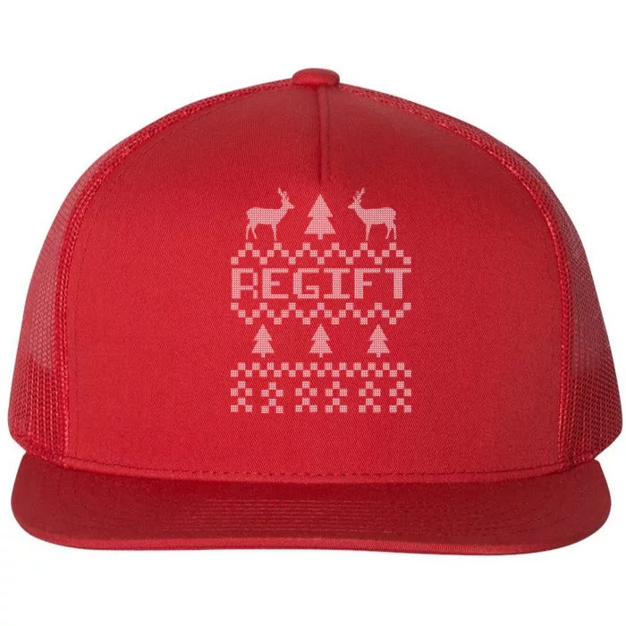 Funny Ugly Christmas Sweater Regift Flat Bill Trucker Hat