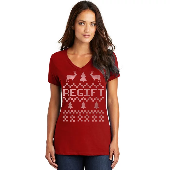 Funny Ugly Christmas Sweater Regift Women's V-Neck T-Shirt