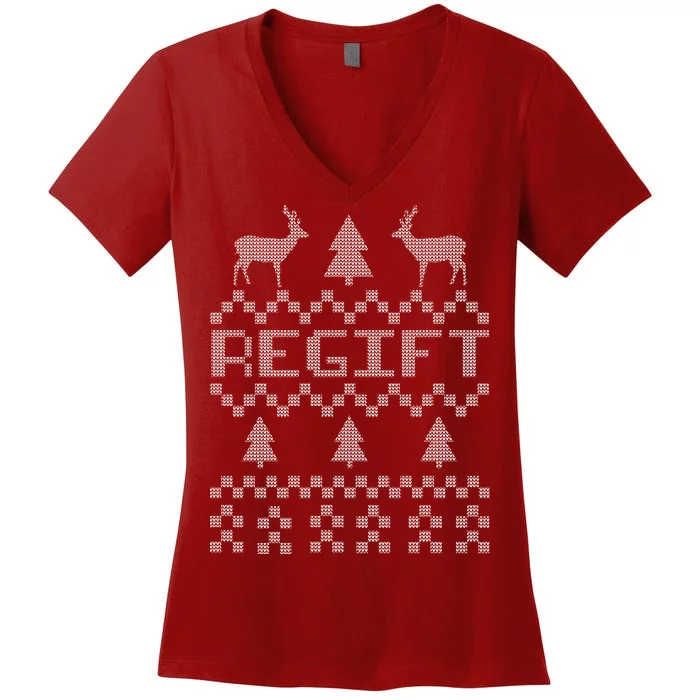 Funny Ugly Christmas Sweater Regift Women's V-Neck T-Shirt