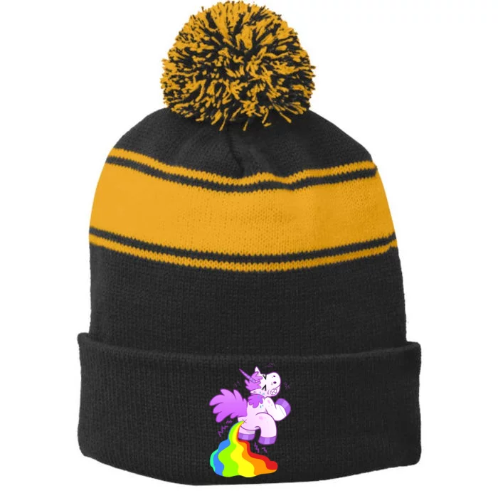 Funny Unicorn Pooping A Rainbow Stripe Pom Pom Beanie