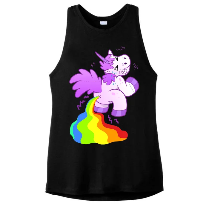 Funny Unicorn Pooping A Rainbow Ladies Tri-Blend Wicking Tank