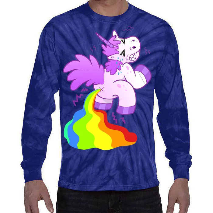 Funny Unicorn Pooping A Rainbow Tie-Dye Long Sleeve Shirt