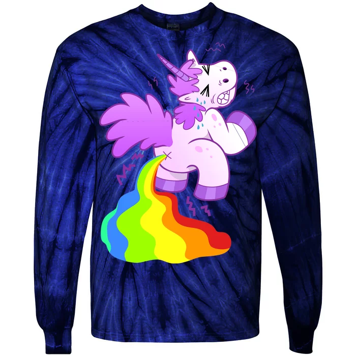 Funny Unicorn Pooping A Rainbow Tie-Dye Long Sleeve Shirt