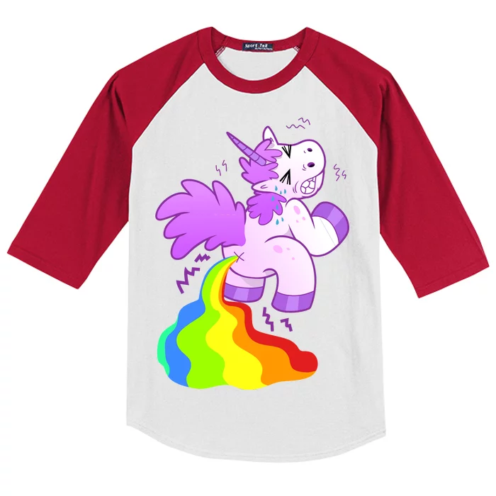 Funny Unicorn Pooping A Rainbow Kids Colorblock Raglan Jersey