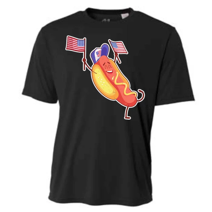 Funny USA American Flag Hotdog Cooling Performance Crew T-Shirt