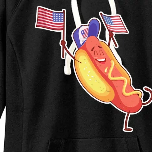 Funny USA American Flag Hotdog Women's Fleece Hoodie