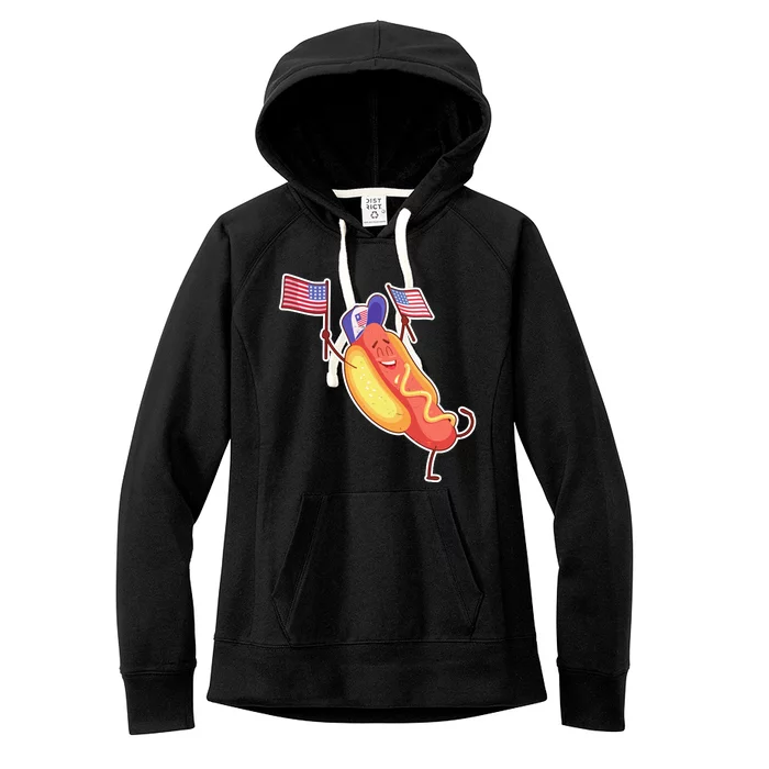 Funny USA American Flag Hotdog Women's Fleece Hoodie