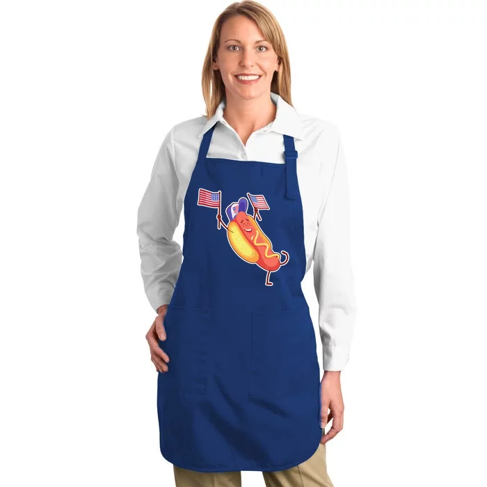 Funny USA American Flag Hotdog Full-Length Apron With Pocket